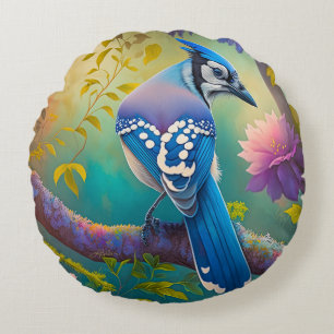 Fantasy Vogels Blauwe Jay Rond Kussen