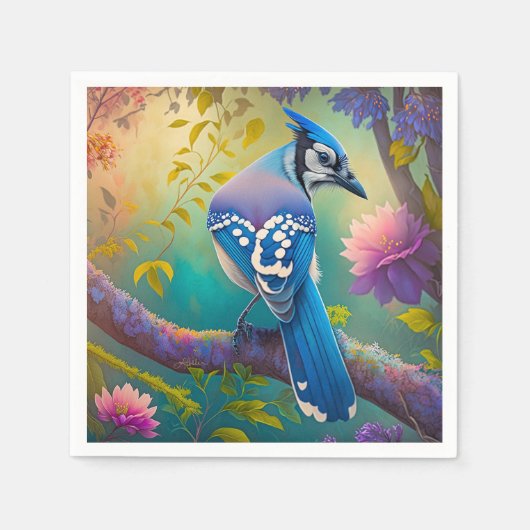 Fantasy Vogels Blauwe Jay Servet (Voorkant)