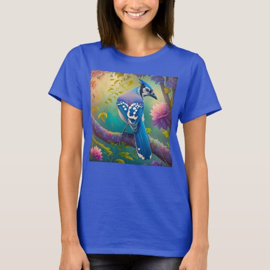 Fantasy Vogels Blauwe Jay T-shirt (Voorkant)