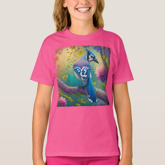 Fantasy Vogels Blauwe Jay T-shirt (Voorkant)