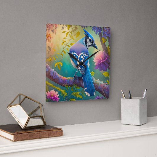 Fantasy Vogels Blauwe Jay Vierkante Klok (Kantoor)