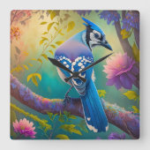 Fantasy Vogels Blauwe Jay Vierkante Klok (Voorkant)