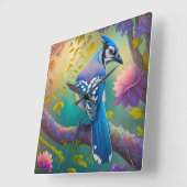 Fantasy Vogels Blauwe Jay Vierkante Klok (Hoek)