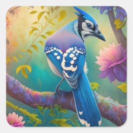 Fantasy Vogels Blauwe Jay Vierkante Sticker