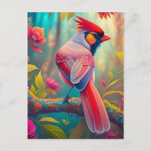 Fantasy Vogels Mannelijk Kardinaal Briefkaart (Voorkant)
