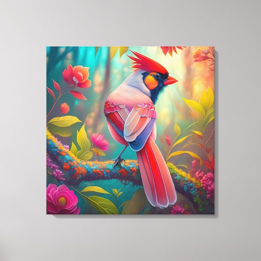 Fantasy Vogels Mannelijk Kardinaal Canvas Afdruk (Voorkant)