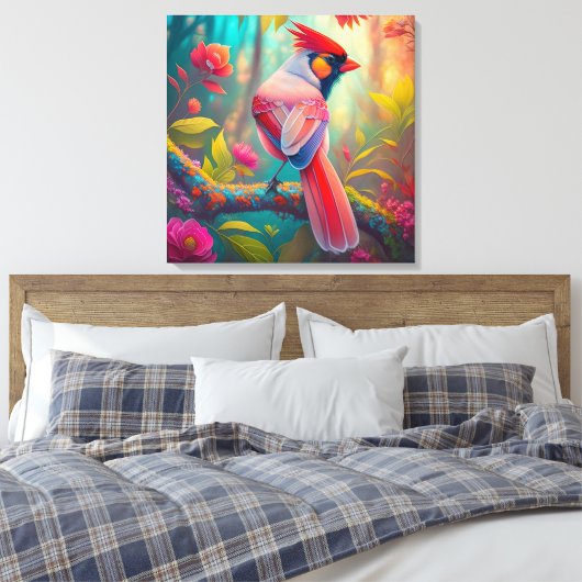 Fantasy Vogels Mannelijk Kardinaal Canvas Afdruk (Insitu (Slaapkamer))