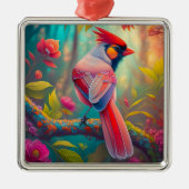 Fantasy Vogels Mannelijk Kardinaal Metalen Ornament (Voorkant)