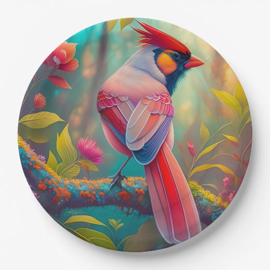 Fantasy Vogels Mannelijk Kardinaal Papieren Bordje (Voorkant)