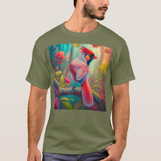 Fantasy Vogels Mannelijk Kardinaal T-shirt (Voorkant)