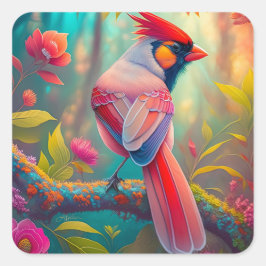 Fantasy Vogels Mannelijk Kardinaal Vierkante Sticker