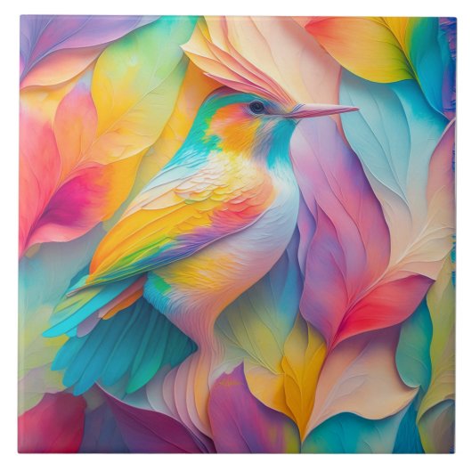 Fantasy Vogels Zijde Vogel Tegeltje (Voorkant)