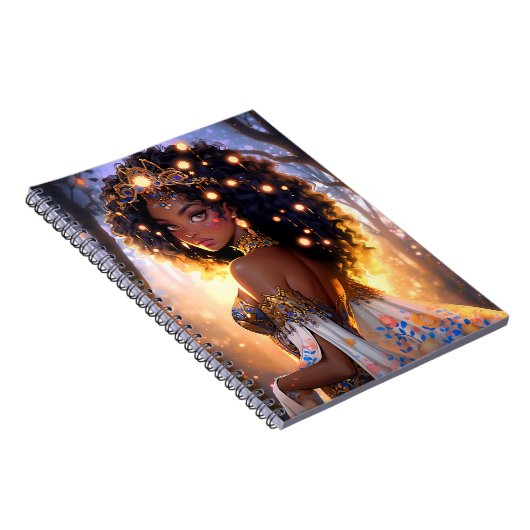 Fantasy Vrouw Afrikaanse Amerikaanse Kunst Notitieboek (Rechterzijde)