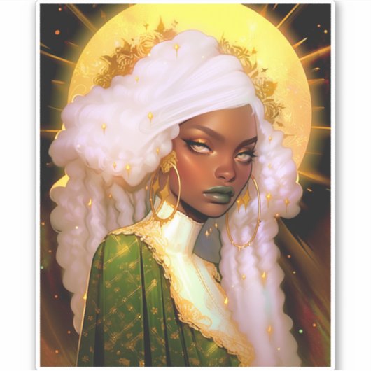 Fantasy Vrouw Afrikaanse Amerikaanse Kunst Sticker (Voorkant)