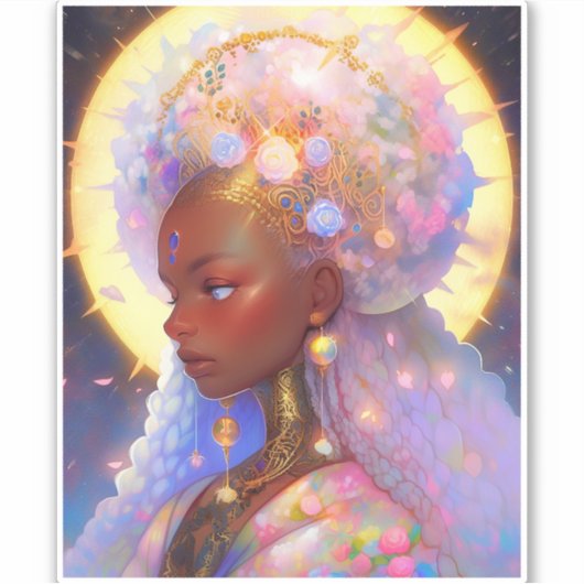 Fantasy Vrouw Afrikaanse Amerikaanse Kunst Sticker (Voorkant)