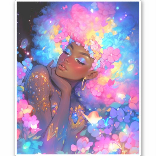 Fantasy Vrouw Afrikaanse Amerikaanse Kunst Sticker (Voorkant)