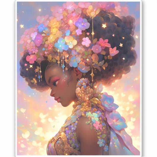 Fantasy Vrouw Afrikaanse Amerikaanse Kunst Sticker (Voorkant)