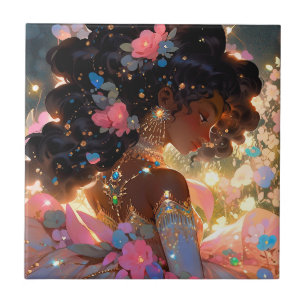 Fantasy Vrouw Afrikaanse Amerikaanse Kunst Tegeltje