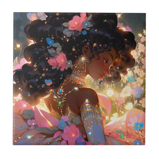 Fantasy Vrouw Afrikaanse Amerikaanse Kunst Tegeltje (Voorkant)