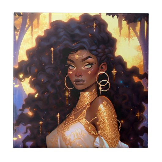 Fantasy Vrouw Afrikaanse Amerikaanse Kunst Tegeltje (Voorkant)