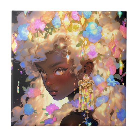 Fantasy Vrouw Afrikaanse Amerikaanse Kunst Tegeltje (Voorkant)