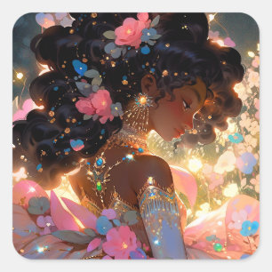 Fantasy Vrouw Afrikaanse Amerikaanse Kunst Vierkante Sticker