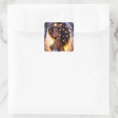 Fantasy Vrouw Afrikaanse Amerikaanse Kunst Vierkante Sticker (Tas)
