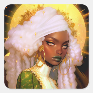 Fantasy Vrouw Afrikaanse Amerikaanse Kunst Vierkante Sticker