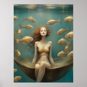 Fantasy Vrouw Badend Onder de Oceaan Poster