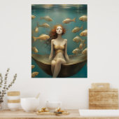 Fantasy Vrouw Badend Onder de Oceaan Poster (Keuken)