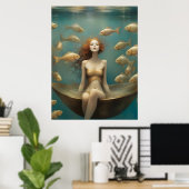 Fantasy Vrouw Badend Onder de Oceaan Poster (Thuiskantoor)