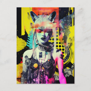 Fantasy Vrouw en Dieren Kleurrijke Collage Briefkaart
