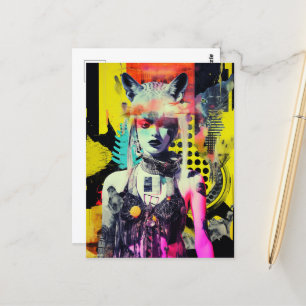Fantasy Vrouw en Dieren Kleurrijke Collage Briefkaart