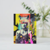 Fantasy Vrouw en Dieren Kleurrijke Collage Briefkaart (Staand voorkant)