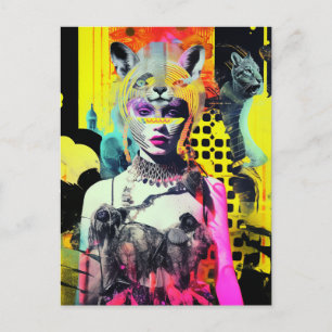 Fantasy Vrouw en Dieren Kleurrijke Collage Briefkaart