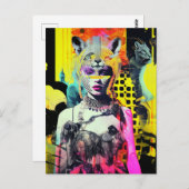 Fantasy Vrouw en Dieren Kleurrijke Collage Briefkaart (Voorkant / Achterkant)