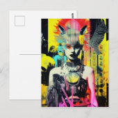 Fantasy Vrouw en Dieren Kleurrijke Collage Briefkaart (Voorkant / Achterkant)