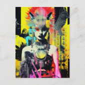 Fantasy Vrouw en Dieren Kleurrijke Collage Briefkaart (Voorkant)