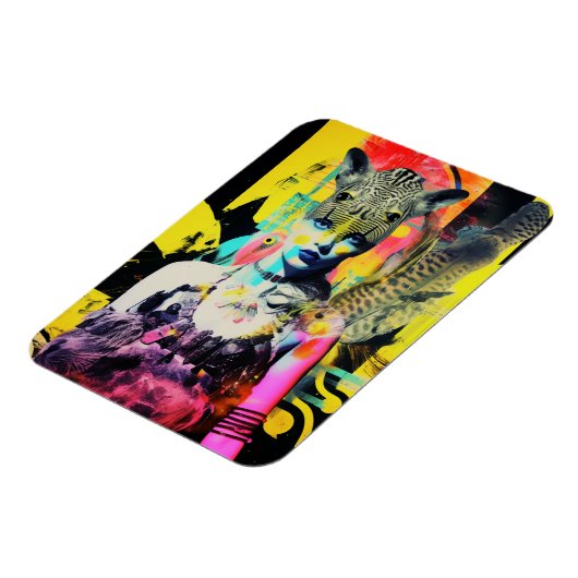 Fantasy Vrouw en Dieren Kleurrijke Collage Magneet (Linkerzijde)