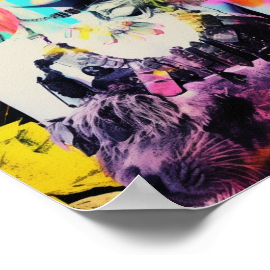 Fantasy Vrouw en Dieren Kleurrijke Collage Poster (Hoek)