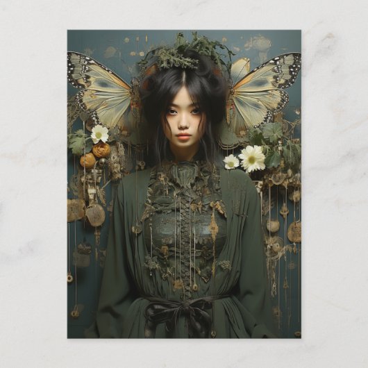 Fantasy Vrouw en Insectenvleugels Scifi AI Kunst Briefkaart (Voorkant)