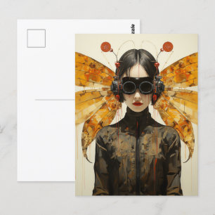 Fantasy Vrouw en Sinaasappel Insectenvleugels Scif Briefkaart
