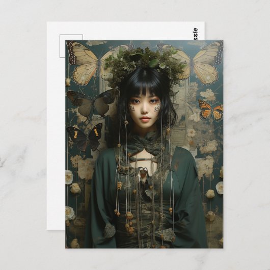 Fantasy Vrouw en Vlinders AI Kunst Briefkaart (Voorkant / Achterkant)