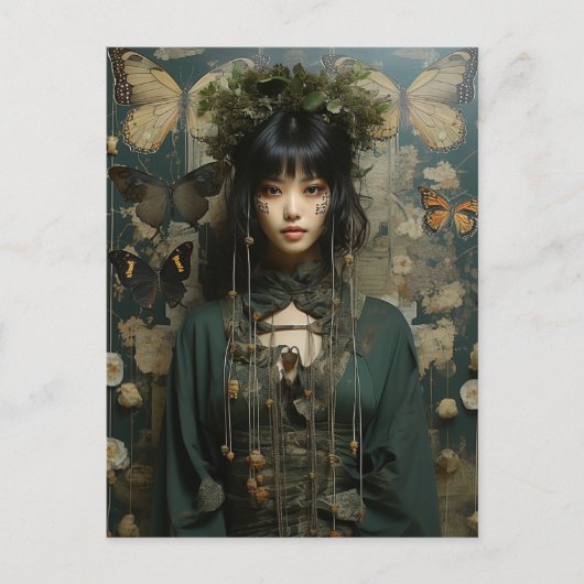 Fantasy Vrouw en Vlinders AI Kunst Briefkaart (Voorkant)