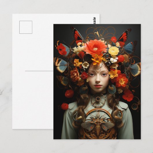 Fantasy Vrouw en Vlinders AI Kunst Briefkaart (Voorkant / Achterkant)