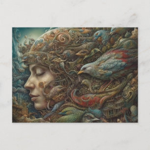 Fantasy Vrouw en Vogels Briefkaart