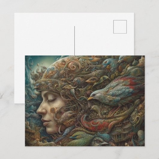 Fantasy Vrouw en Vogels Briefkaart (Voorkant / Achterkant)