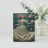 Fantasy Vrouw in een Fancy Jurk Onder de Oceaan Briefkaart (Staand voorkant)