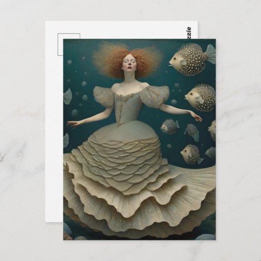 Fantasy Vrouw in een Fancy Jurk Onder de Oceaan Briefkaart (Voorkant / Achterkant)