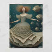Fantasy Vrouw in een Fancy Jurk Onder de Oceaan Briefkaart (Voorkant)